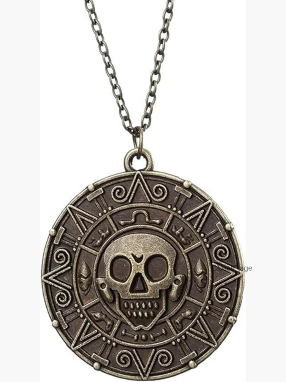 Pirate Skeleton Coin Pendant Necklace, Skull Head Halloween Costume Jewelry for
